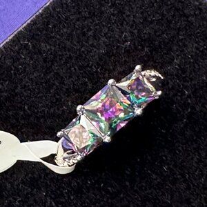 Silver-Tone Ring w/3 Emerald Cut “Mystic” Prong-Set Crystals.  Size 9.